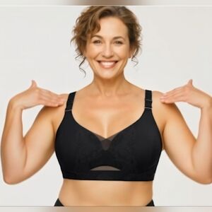 Soft Support Wireless Bra with Lace Insets - Black